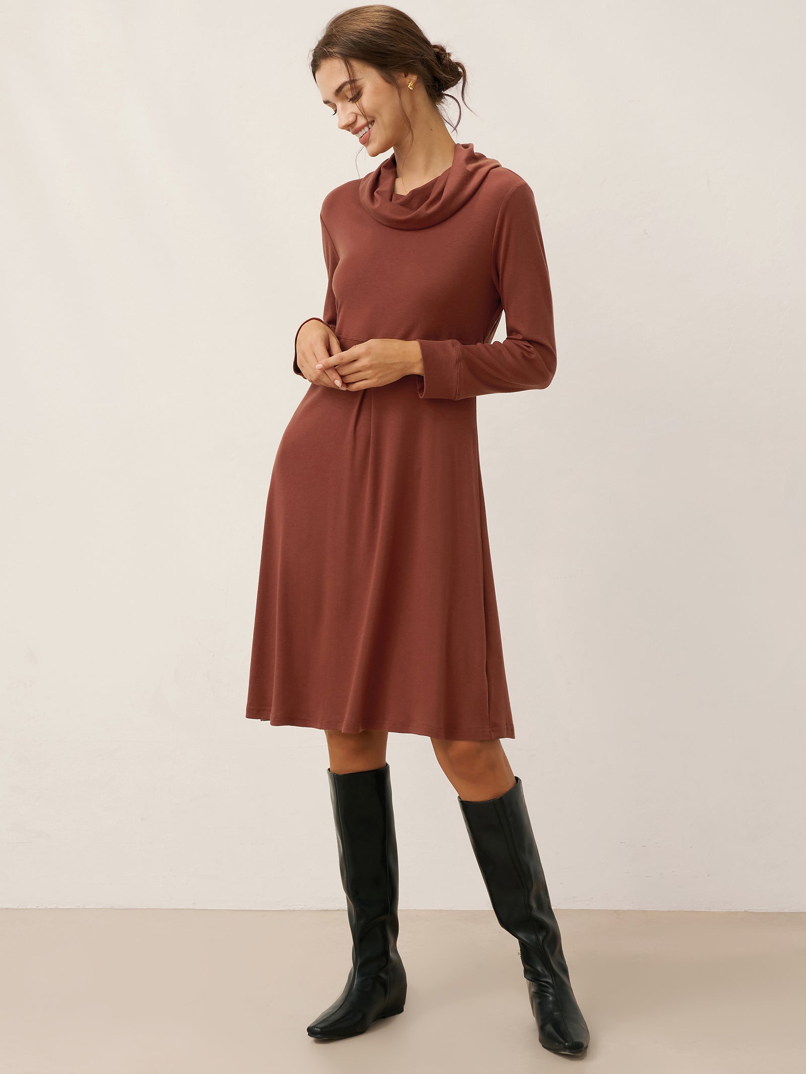 Tencel-Woll-Midi-Kleid mit drapiertem Hals KIRA