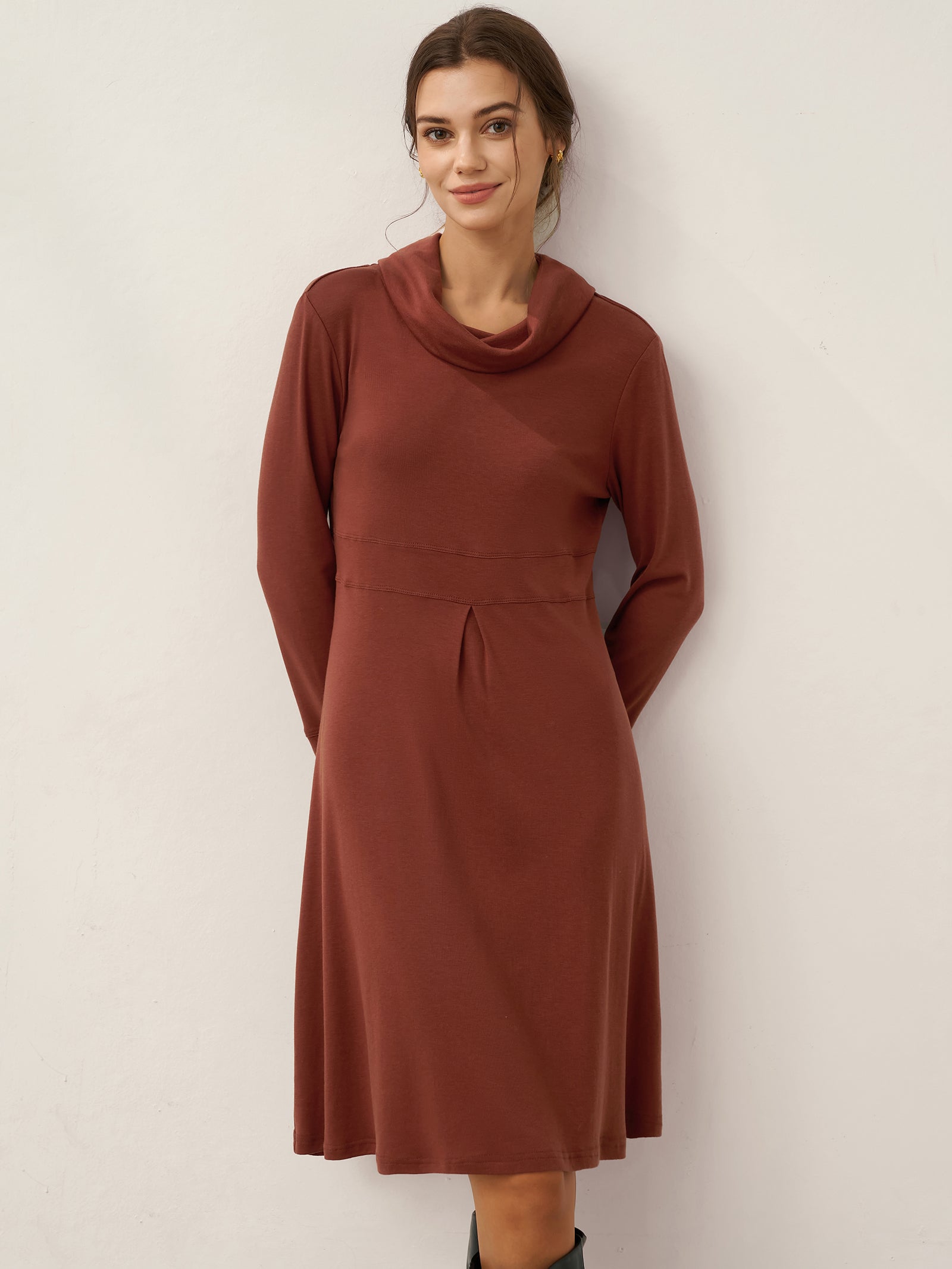 Tencel-Woll-Midi-Kleid mit drapiertem Hals KIRA