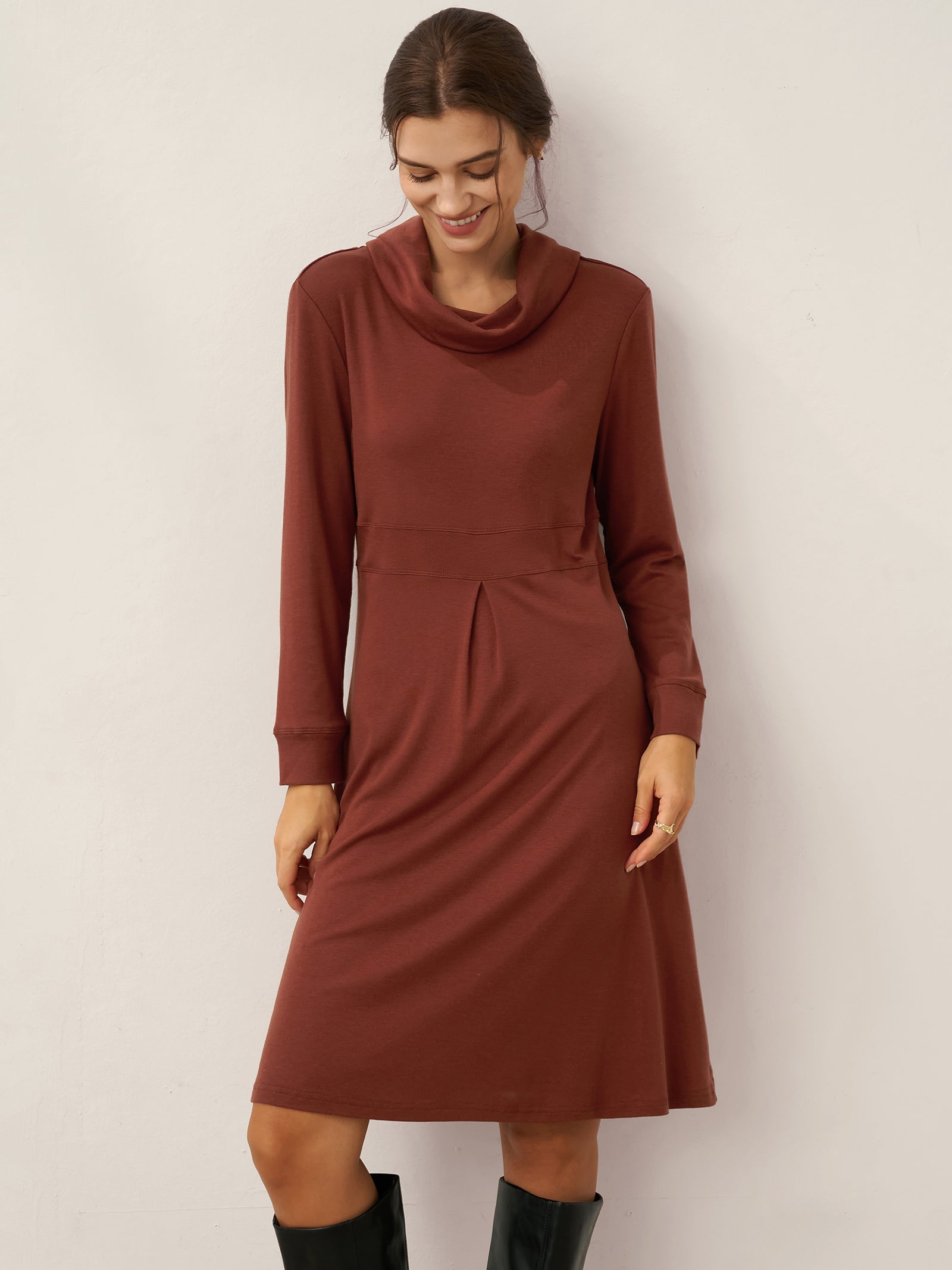 Tencel-Woll-Midi-Kleid mit drapiertem Hals KIRA