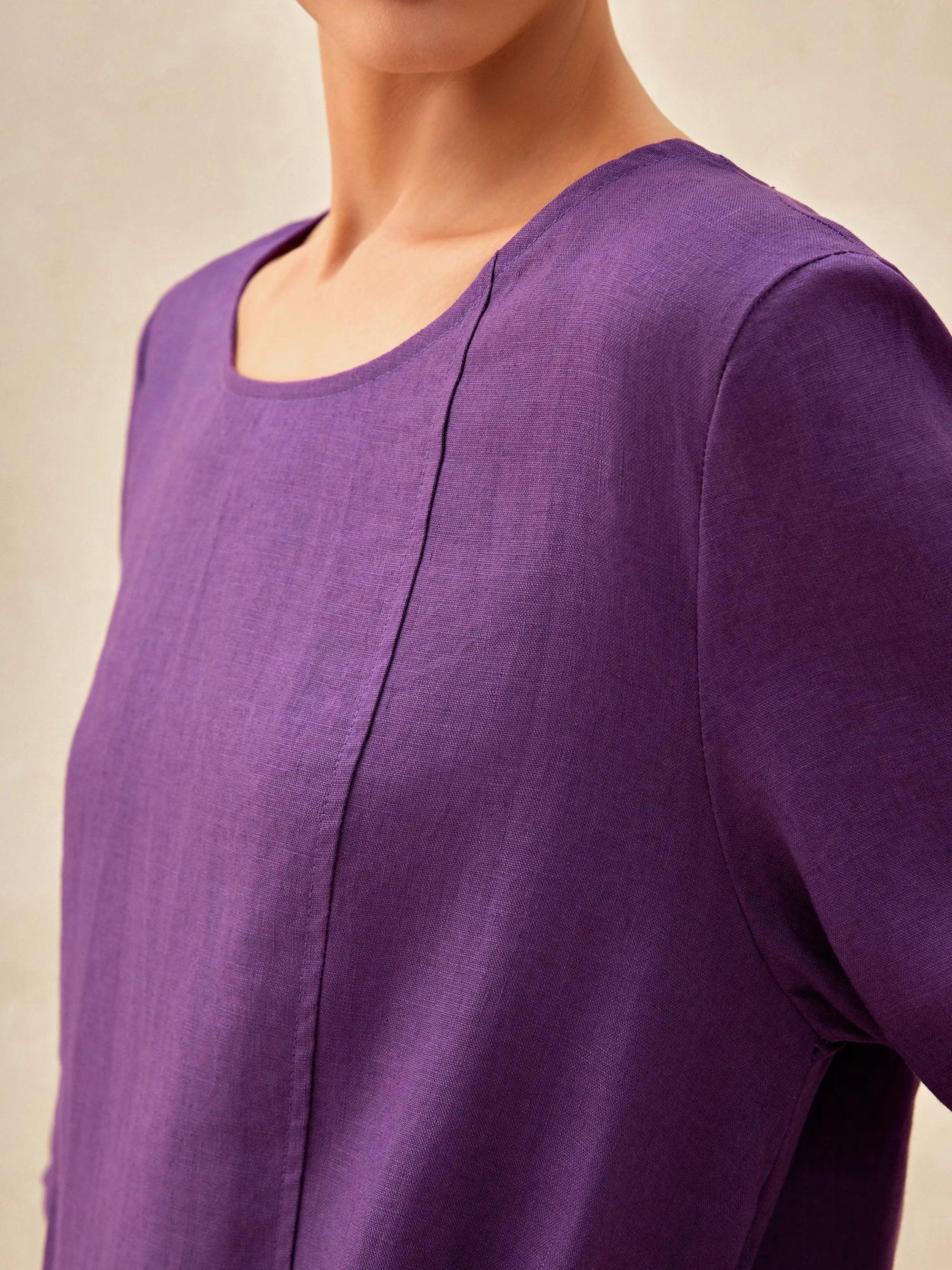 100% Leinen Kragenloses Midikleid SOFIA